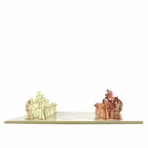 Smolart Hand Carved Soapstone Animal Chess Set Board- 15 in.